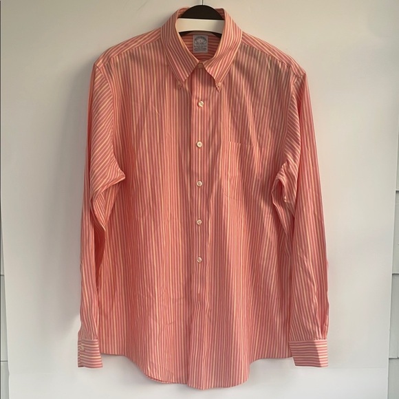 Brooks Brothers Orange Dress Non-Iron Stretch Shirt Slim Fit Large - Picture 4 of 13